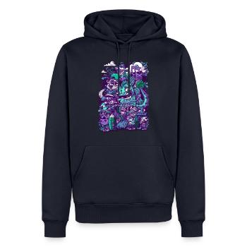Kreatives Chaos in Lila - Männer Premium Bio Hoodie - Navy - Vorne - Nico (187cm)