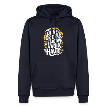Je ne crie pas je motive à voix haute - Sweat à capuche Premium bio Homme - bleu marine - Devant - Nico (187cm)