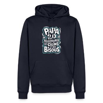Papa 2.0 télécharge des câlins et des bisous - Sweat à capuche Premium bio Homme - bleu marine - Devant - Nico (187cm)