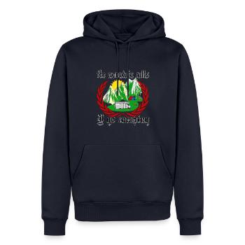 la montagne appelle je vais camper. Camping en montagne - Sweat à capuche Premium bio Homme - bleu marine - Devant - Nico (187cm)