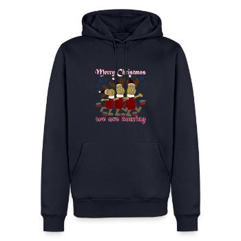 Joyeux Noël nous venons et apportons des cadeaux - Sweat à capuche Premium bio Homme - bleu marine - Devant - Nico (187cm)