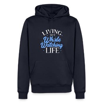 Vivre cette vie d’observation des baleines - Sweat à capuche Premium bio Homme - bleu marine - Devant - Nico (187cm)