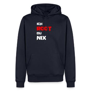 Ich root du nix. IT Administratoren, Admin, Nerds - Männer Premium Bio Hoodie - Navy - Vorne - Nico (187cm)