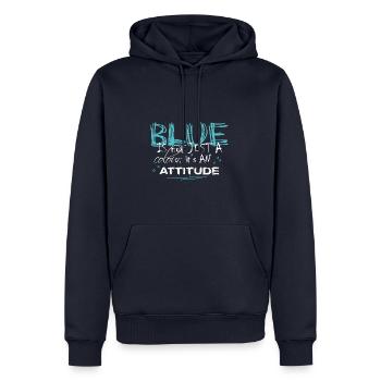 BLUE is an ATTITUDE turkis - Männer Premium Bio Hoodie - Navy - Vorne - Nico (187cm)