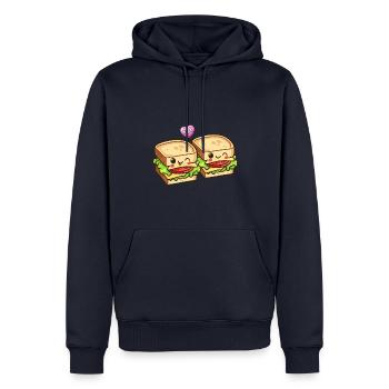 Sandwich Couple Amour Coeur Saint Valentin - Sweat à capuche Premium bio Homme - bleu marine - Devant - Nico (187cm)