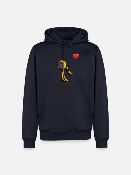 Münchner Kindl mit Herz-Luftballon und Text dunkel - Männer Premium Bio Hoodie - Navy