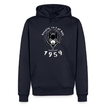 66. Birthday Keepin evil at bay since 02/1959 - Men’s Premium Organic Hoodie - navy - Front - Nico (187cm)