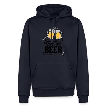 Persuade la bière en disant - Sweat à capuche Premium bio Homme - bleu marine - Devant - Nico (187cm)