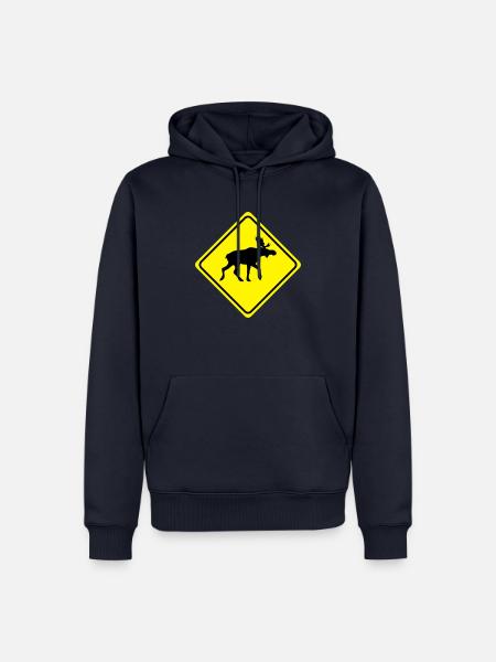 Warnung - Elch - 2 Farb Vektor - Männer Premium Bio Hoodie - Navy