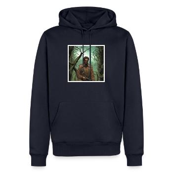 Ein Kopfgeldjäger im Wald - Männer Premium Bio Hoodie - Navy - Vorne - Nico (187cm)