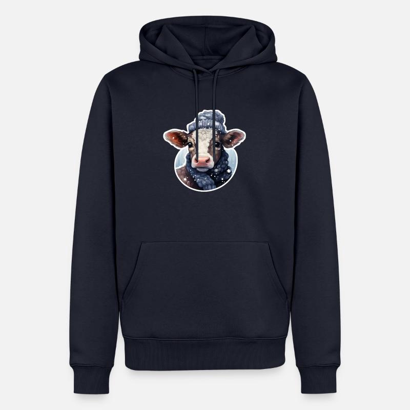 Mega süßes Kälbchen im Winter - Männer Premium Bio Hoodie - Navy