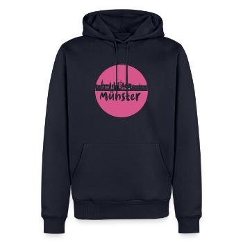 Münster, cercle, skyline, silhouette, rose - Sweat à capuche Premium bio Homme - bleu marine - Devant - Nico (187cm)