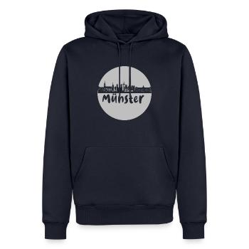 Münster, kreis, skyline,scherenschnitt, grau - Männer Premium Bio Hoodie - Navy - Vorne - Nico (187cm)