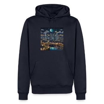 Francfort, Horizon, Nuit, Étoiles, Nuit - Sweat à capuche Premium bio Homme - bleu marine - Devant - Nico (187cm)