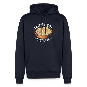 La tartiflette, c'est la vie - Sweat à capuche Premium bio Homme - bleu marine - Devant - Nico (187cm)