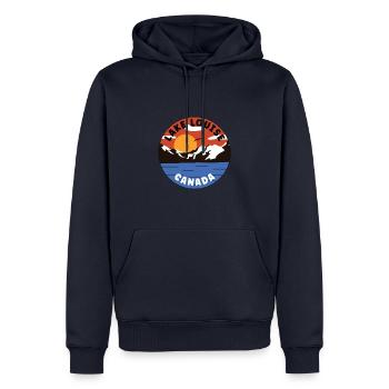 Lake Louise - Kanada - Mountain Valley - Männer Premium Bio Hoodie - Navy - Vorne - Nico (187cm)
