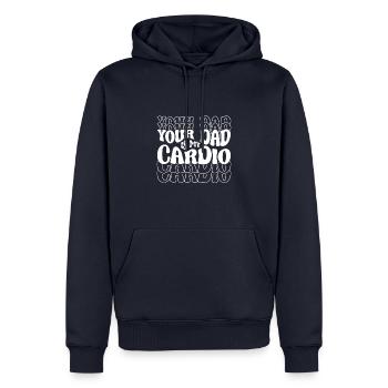 Ton père est mon cardio - Fitness - Sweat à capuche Premium bio Homme - bleu marine - Devant - Nico (187cm)