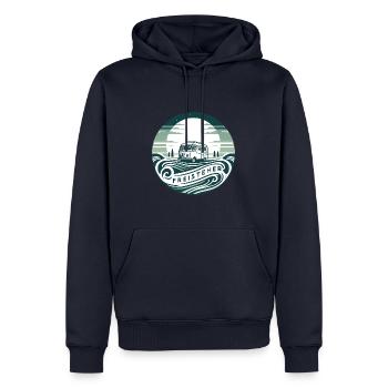 Freisteher - Für wilde Camper und Freigeister - Männer Premium Bio Hoodie - Navy - Vorne - Nico (187cm)