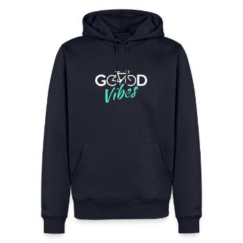 GOOD VIBES Fahrrad Bicycle - Männer Premium Bio Hoodie - Navy - Vorne - Nico (187cm)