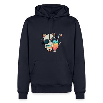 Le chat le plus cool de la plage - Sweat à capuche Premium bio Homme - bleu marine - Devant - Nico (187cm)