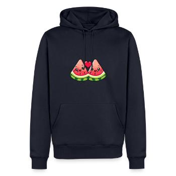 Couple de pastèque amour coeur Saint-Valentin - Sweat à capuche Premium bio Homme - bleu marine - Devant - Nico (187cm)