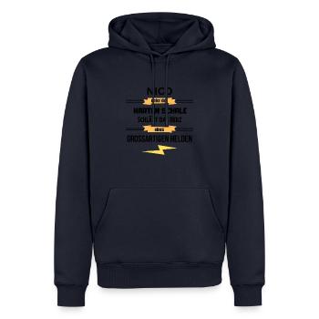 Nico unter harte Schale eines Großartigen Helden - Männer Premium Bio Hoodie - Navy - Vorne - Nico (187cm)