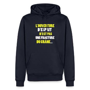 Humour noir - Sweat à capuche Premium bio Homme - bleu marine - Devant - Nico (187cm)