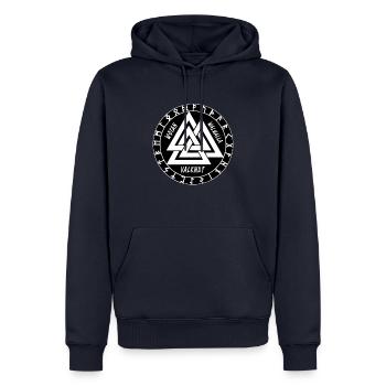 Wotan Walhalla Valknut - Männer Premium Bio Hoodie - Navy - Vorne - Nico (187cm)