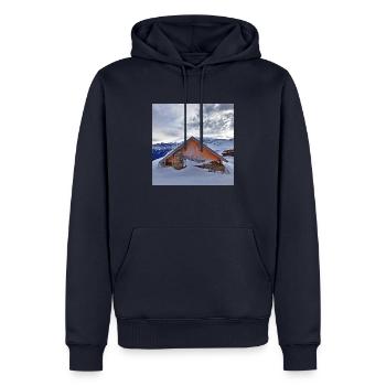 Berghütte - Männer Premium Bio Hoodie - Navy - Vorne - Nico (187cm)