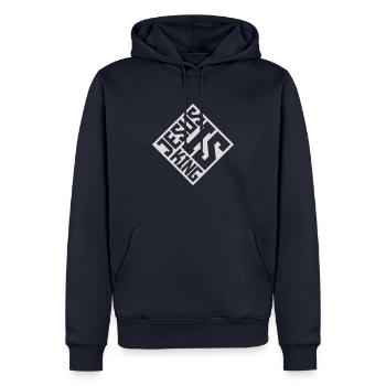 Citation de Jésus est roi - Sweat à capuche Premium bio Homme - bleu marine - Devant - Nico (187cm)