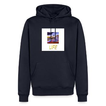 LIFE - Männer Premium Bio Hoodie - Navy - Vorne - Nico (187cm)