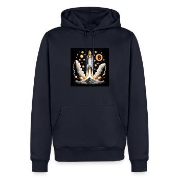 Bitcoin Crypto Crypto to the Moon Gift Rocket - Men’s Premium Organic Hoodie - navy - Front - Nico (187cm)