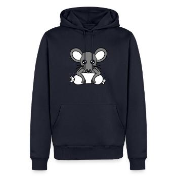 Souris grosse saucisse manger faim saucisse grillades - Sweat à capuche Premium bio Homme - bleu marine - Devant - Nico (187cm)