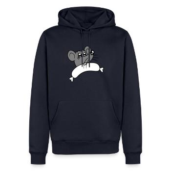 Souris grosse saucisse manger faim saucisse grillades - Sweat à capuche Premium bio Homme - bleu marine - Devant - Nico (187cm)