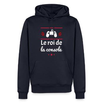 le roi de la console, geek, gameur, gaming - Sweat à capuche Premium bio Homme - bleu marine - Devant - Nico (187cm)