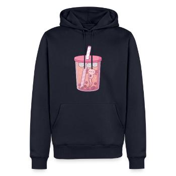 Mignon Axolotl dans le thé à bulles - Sweat à capuche Premium bio Homme - bleu marine - Devant - Nico (187cm)