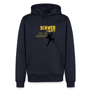 Die Schwerkraft ist ein Gerücht. - Männer Premium Bio Hoodie - Navy - Vorne - Nico (187cm)