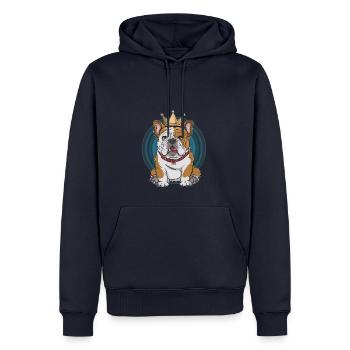 Bulldogge Hund mit stolzer Krone - Männer Premium Bio Hoodie - Navy - Vorne - Nico (187cm)