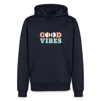 GOOD VIBES - Männer Premium Bio Hoodie - Navy - Vorne - Nico (187cm)
