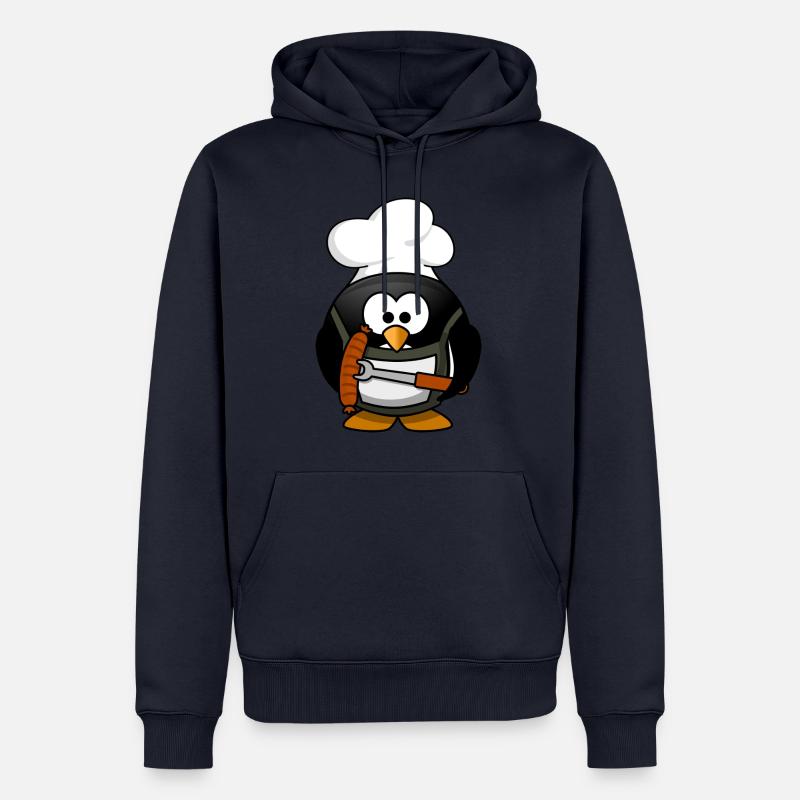 Kochender Pinguin mit Bratwurst. Geschenkidee - Männer Premium Bio Hoodie - Navy