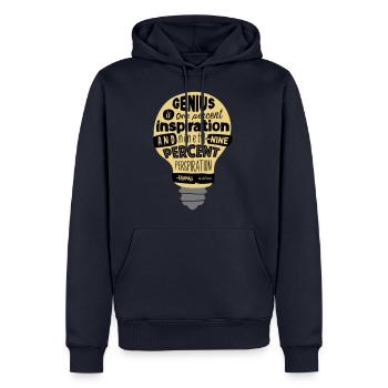 devis | Thomas Edison - Sweat à capuche Premium bio Homme - bleu marine - Devant - Nico (187cm)