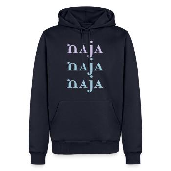 Naja Schriftzug Idee Geschenk Motto Wort - Männer Premium Bio Hoodie - Navy - Vorne - Nico (187cm)