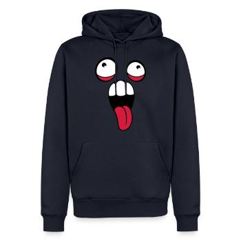 verrueckt gesicht kopf augen zunge mund rausstreck - Männer Premium Bio Hoodie - Navy - Vorne - Nico (187cm)