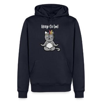 Gardez calme chat yoga méditation pilates cadeau - Sweat à capuche Premium bio Homme - bleu marine - Devant - Nico (187cm)