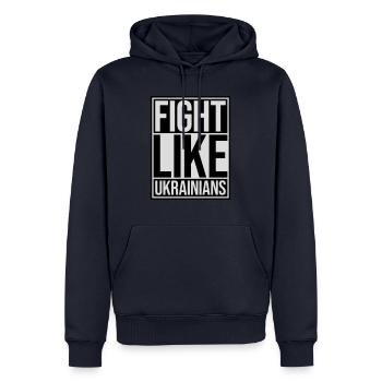 fight like ukrainians Zitat - Männer Premium Bio Hoodie - Navy - Vorne - Nico (187cm)