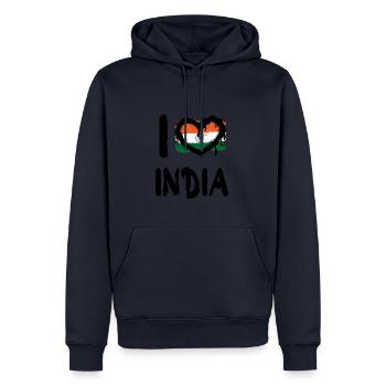 J’aime l’Inde / J’aime l’Inde Pays - Sweat à capuche Premium bio Homme - bleu marine - Devant - Nico (187cm)