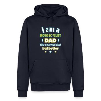Dad MOTORCYCLIST, Father's Day Gift, Motorcycle - Men’s Premium Organic Hoodie - navy - Front - Nico (187cm)