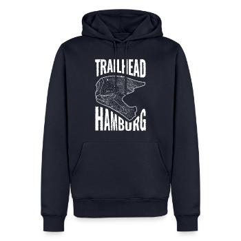 Mountainbike T-Shirt Trailhead Hamburg - Männer Premium Bio Hoodie - Navy - Vorne - Nico (187cm)