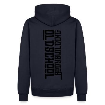 Oldschool Bodybuilding - Männer Premium Bio Hoodie - Navy - Hinten - Nico (187cm)