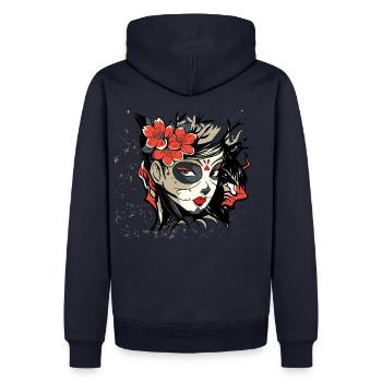Tag der Toten,Girl,Mädchen Shirt Geschenk,Catrina - Männer Premium Bio Hoodie - Navy - Hinten - Nico (187cm)
